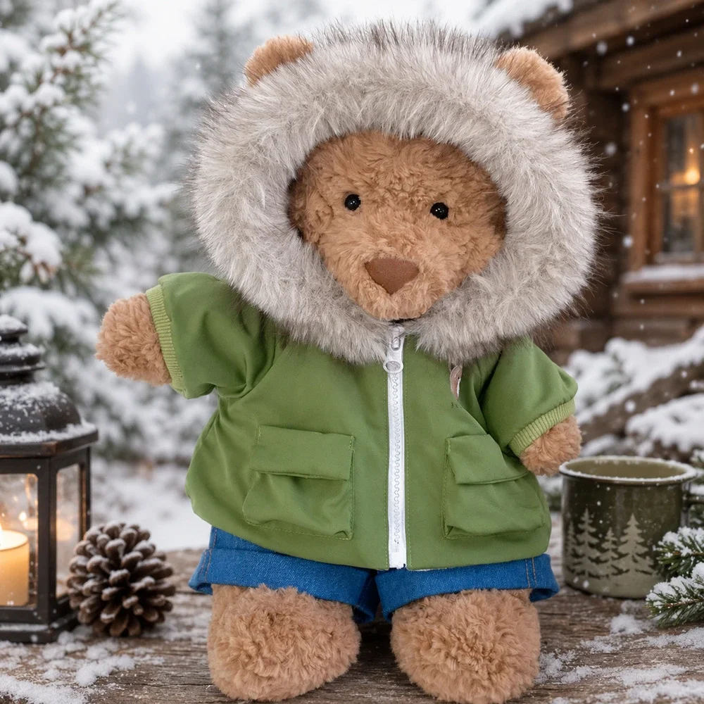 Green Hooded Puffer Jacket for Bartholomew Bear Plush – 14 Inch [BXYC-43-14IN]